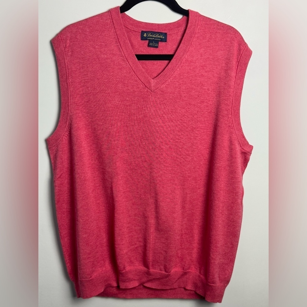 Brooks Brothers Men’s Pink Supima Cotton V-Neck Sweater Vest size Large